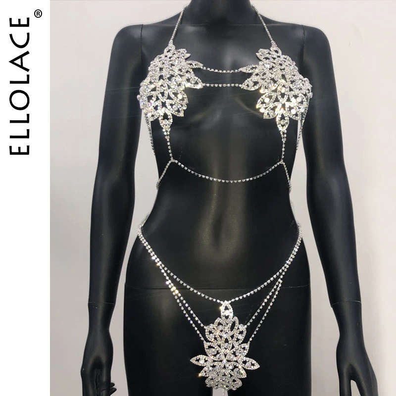 Ellolace стразы комплект нижнего белья сексуальная цепочка для тела жгут женщин