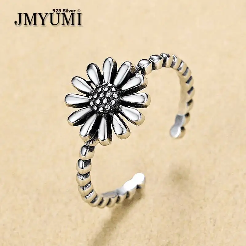 

JMYUMI Vintage Punk 925 Sterling Silver Sunflower Rings for Women New Fashion Creative Thai Silver Birthday Party Jewelry Gifts