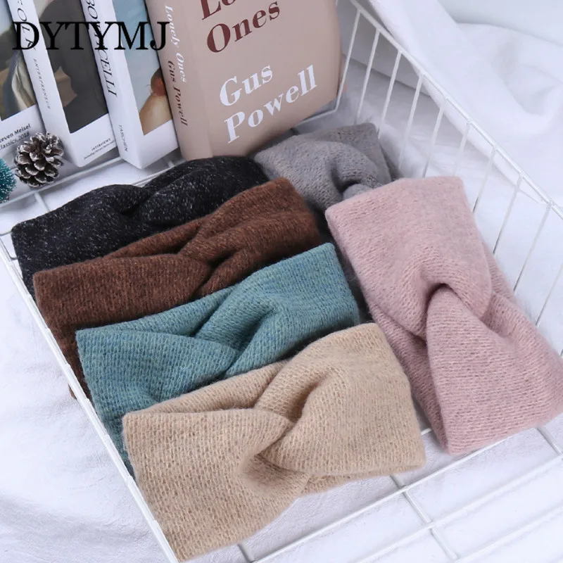 

DYTYMJ Women Solid Knitting Cross Knot Woolen Warm Headbands Hair Holder Elastic Hairbands Turban Headwraps Hair Accessories