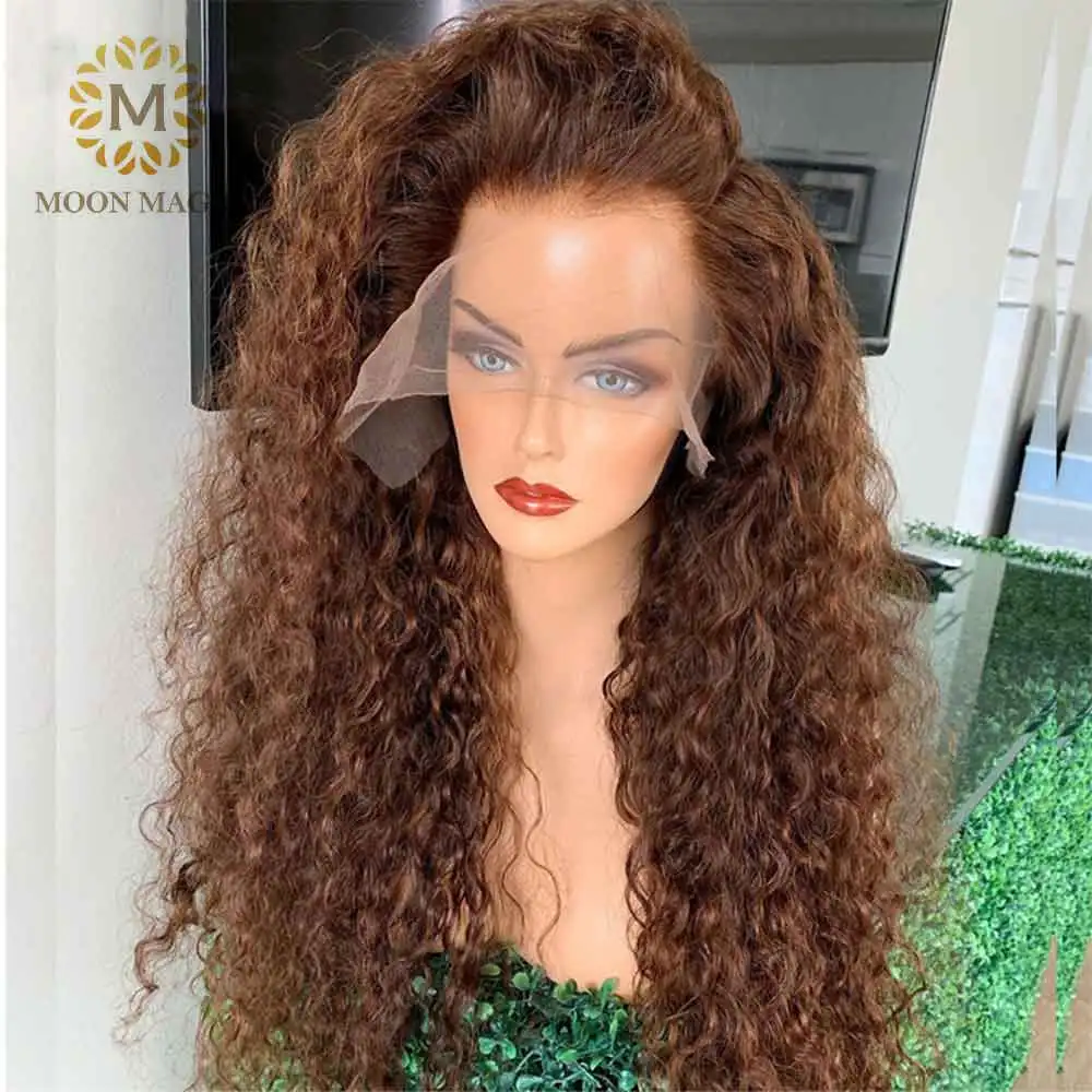Парик из коричневых вьющихся человеческих волос парики плотностью 250 парик на