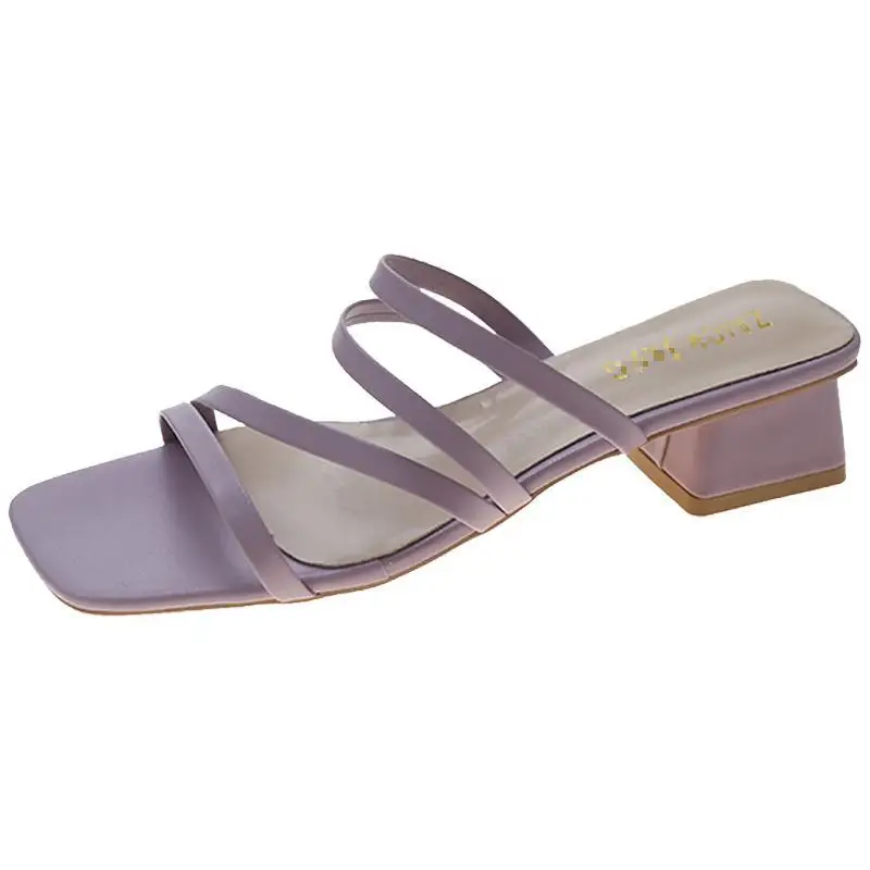

Slippers Women Cross-strap Slides Fashion Roman Shoes Square Toe Thick Heels Sandals Female Outdoor Slipper Flip Flop Lady Shoe