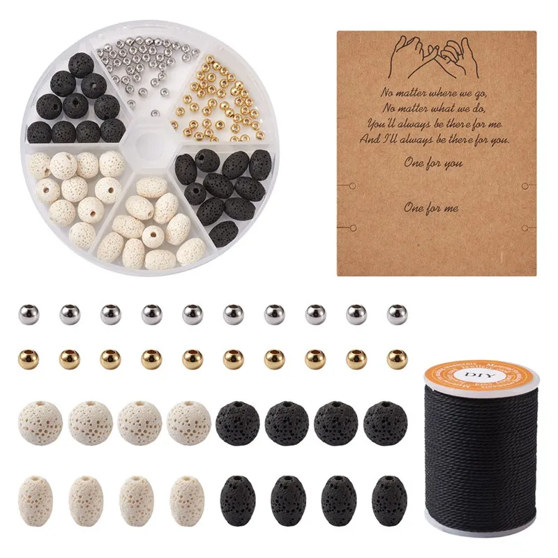 

1 Set Synthetic & Natural Lava Beads Brass Spacer Beads Waxed Polyester Cord DIY Woven Bracelets Making Jewelry Findings