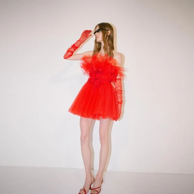 Новое поступление Красные прозрачные короткие тюлевые платья без бретелек с