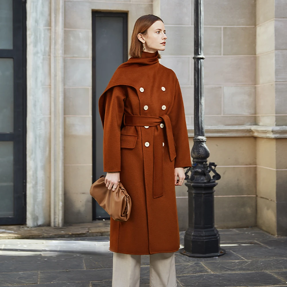 AE L зимнее 100% шерстяное двойное пальто женское неравномерное модное свободное