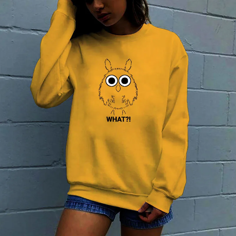 

Women Hoodie Cute What Owl Printed Hoodies Women Fleece Long Sleeve O Neck Loose Sweatshirt Girls Pullovers Winter