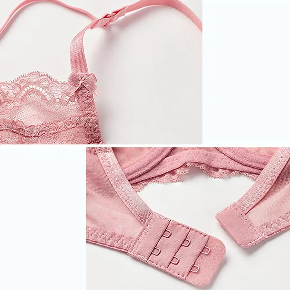 

Women Sexy Ultra Thin 3/4 Cup Bra Set Transparent Lace Floral Embroidery Underwear Pluse size Bra & Brief Sets