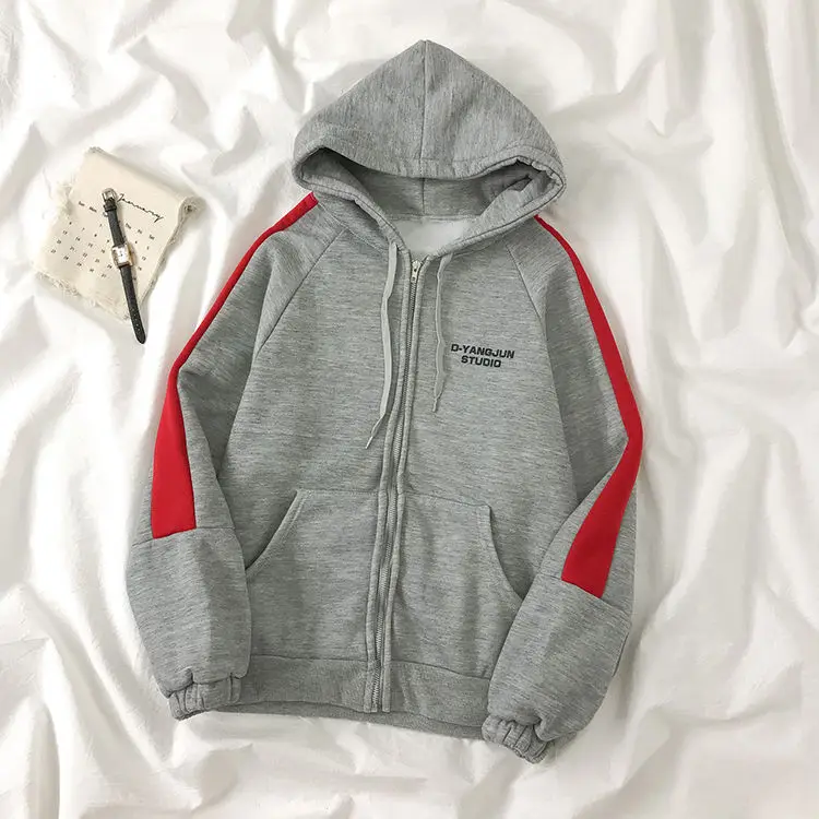 

2021 new Harajuku zipper hoodie women loose Korean style retro style plus velvet thick super fire jacket tide sweatshirt