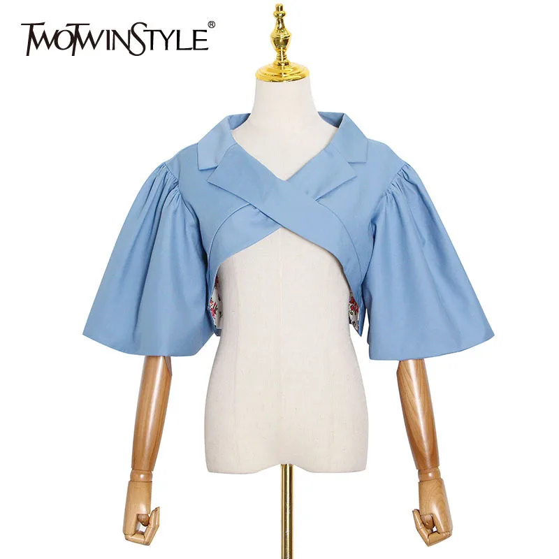 Женский короткий Блейзер TWOTWINSTYLE винтажный блейзер с v образным вырезом и пышными