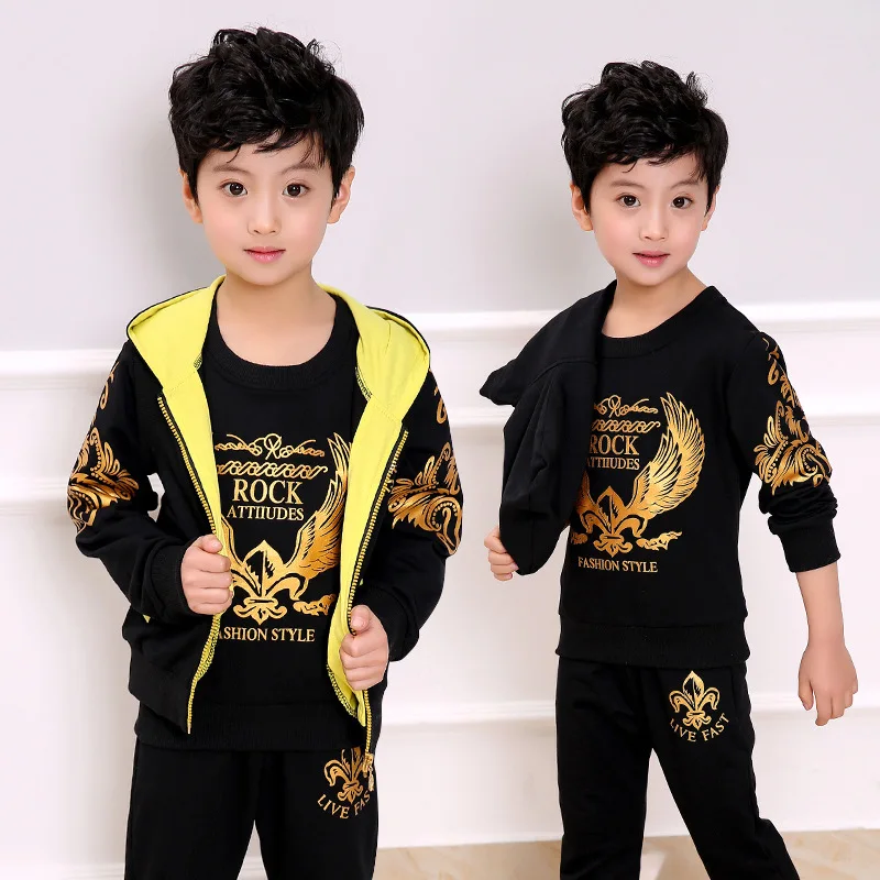 2021 New Wear Baby Boys Clothes Sets Boy Sports Vest + Sweatshirt Pants 3pcs Suit Children Eagle Pattern Tops Tracksuits | Детская