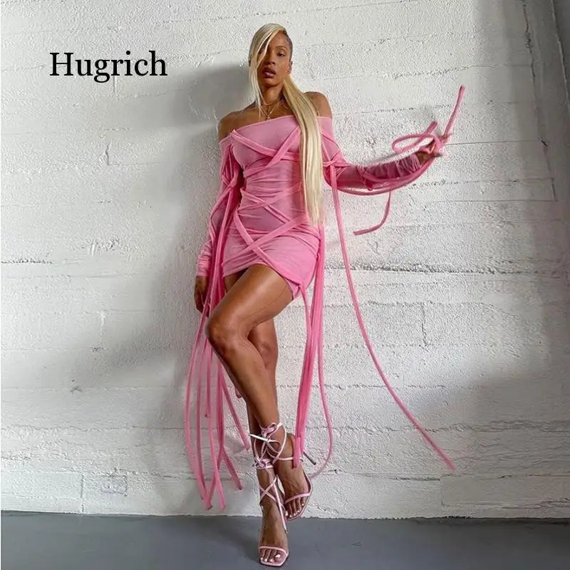 

2021 Summer Spring New Art Design Women's See Through Mesh Stitching Sexy Buttock Slim Dress