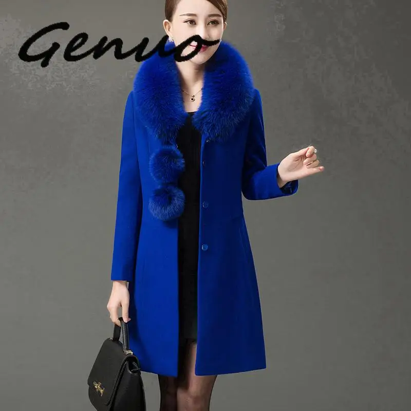 Женское однобортное кашемировое пальто длинное шерстяное большого размера с