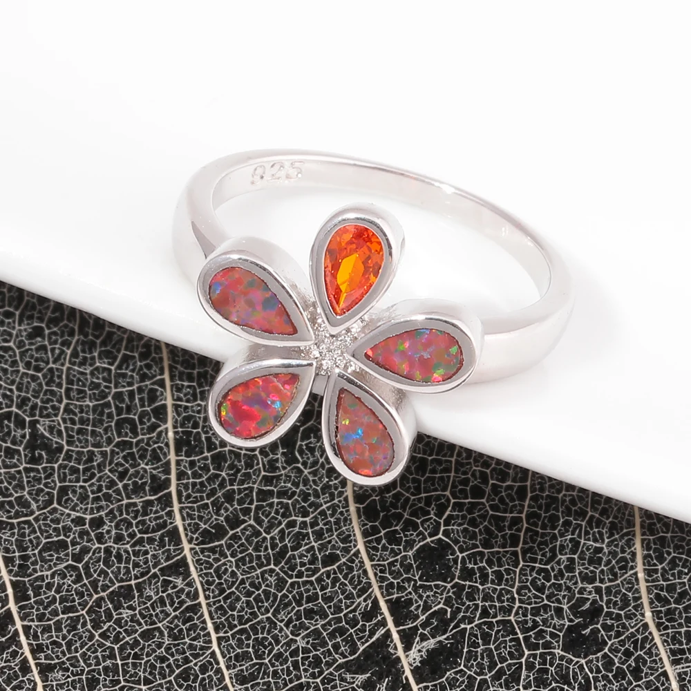 Женское кольцо с оранжевым огненным опалом CiNily посеребренное апельсиновым