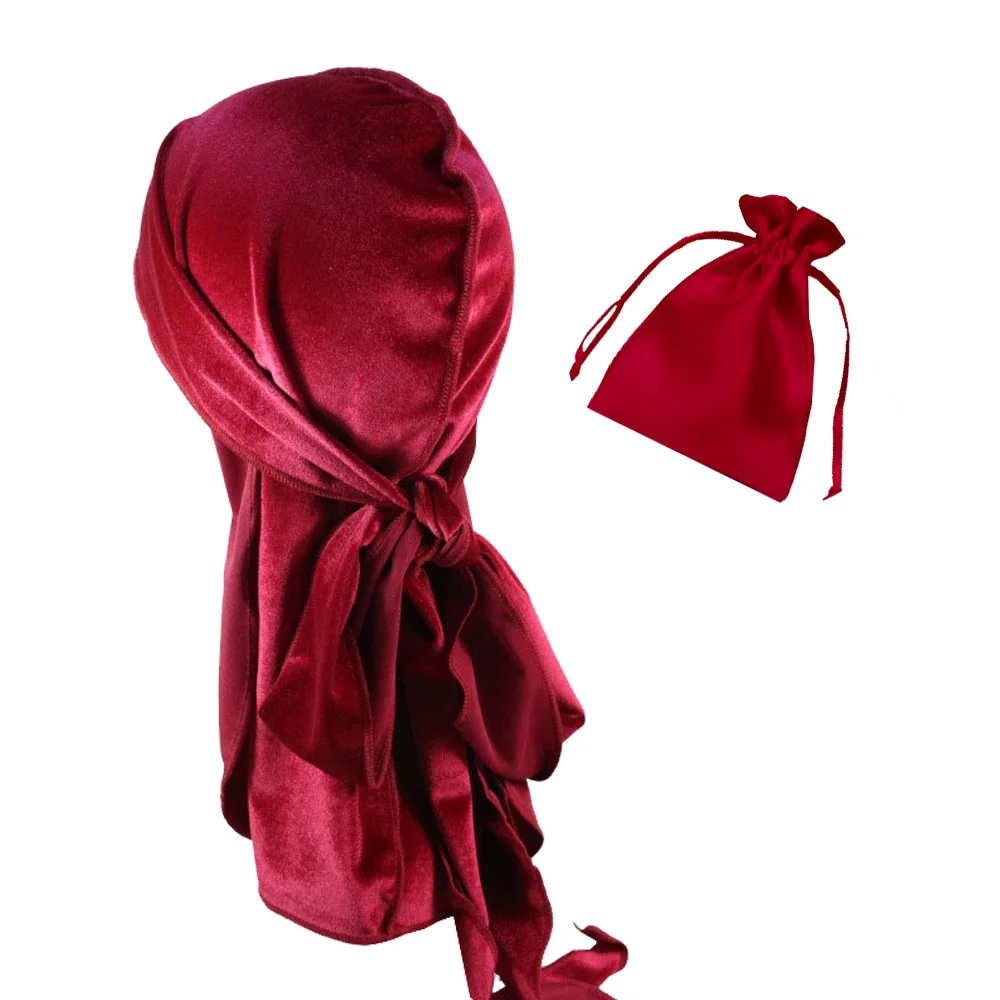 fashion velvet custom durags for men du rag with customized logo black Du-Rag headwrap