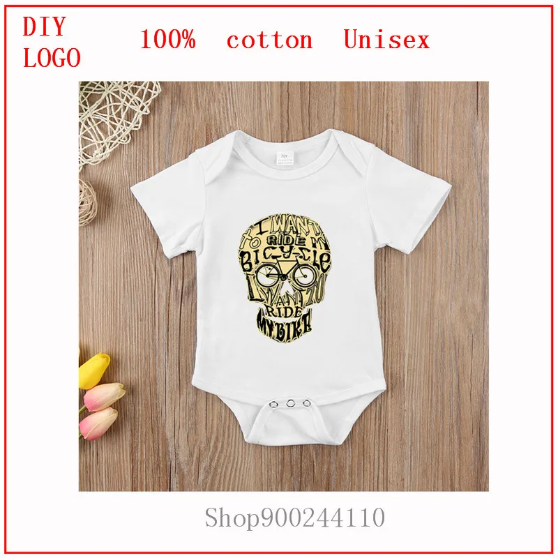 Детский комбинезончик велосипедов Череп Гонки Боди для младенцев рубашка малыша