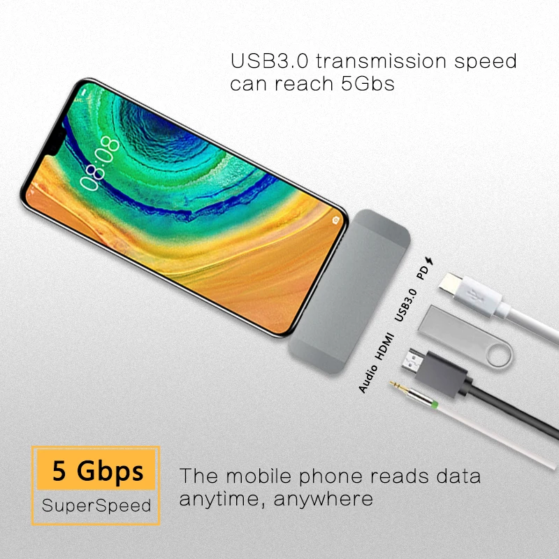 USB C HUB 5 in 1 Type Dock Station USB-C to 4K HDMI USB3.0 3.5mm Jack Audio DP Power Charge for MacBook Pro Samsung Huawei |