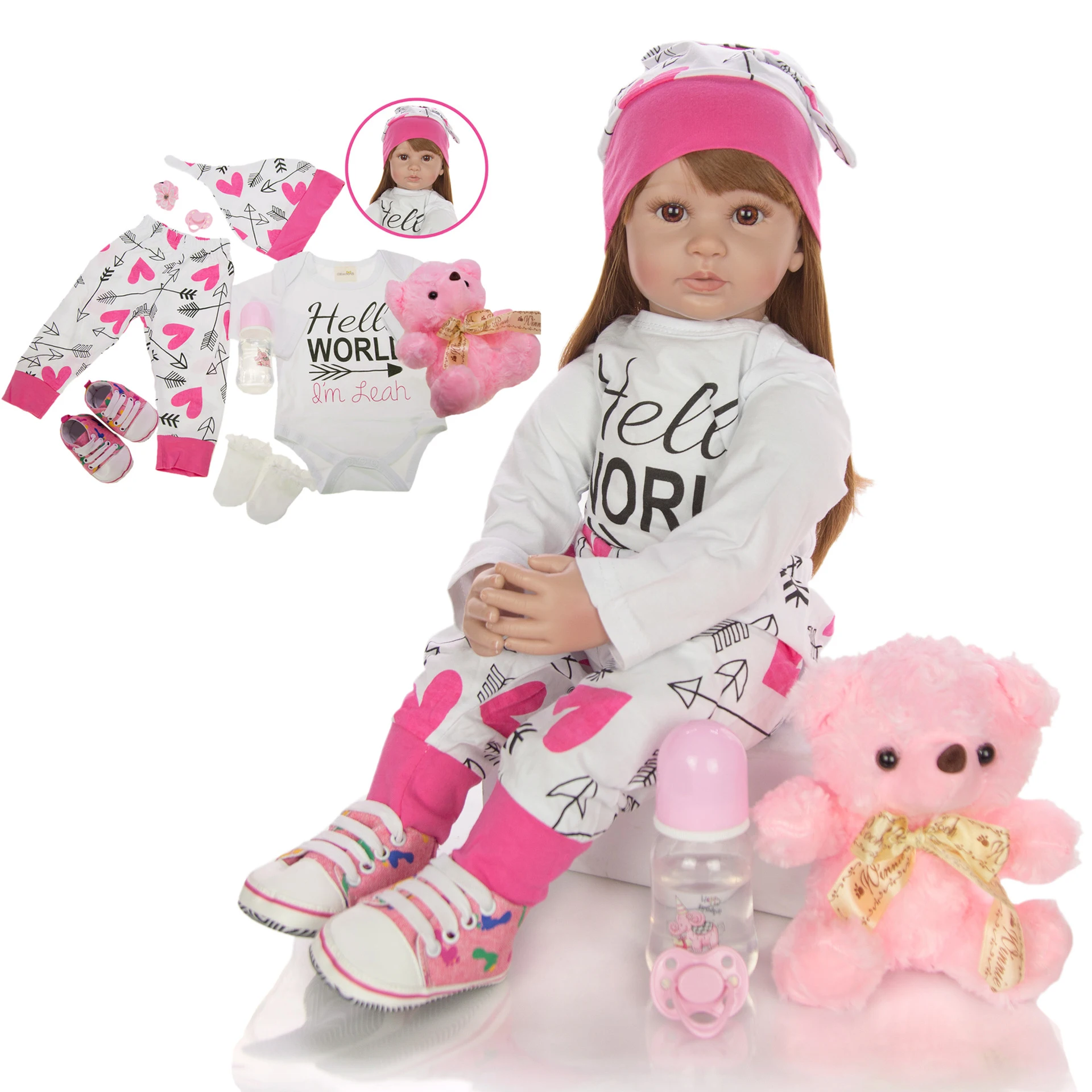 Кукла Reborn для девочек 60 см Реалистичная длинная коричневая силиконовая