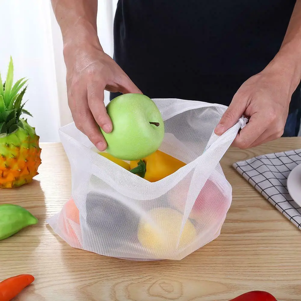 

5Pcs/Set Shopping Storage Mesh Cloth Bag Reusable Drawstring Fruit Bags HFing