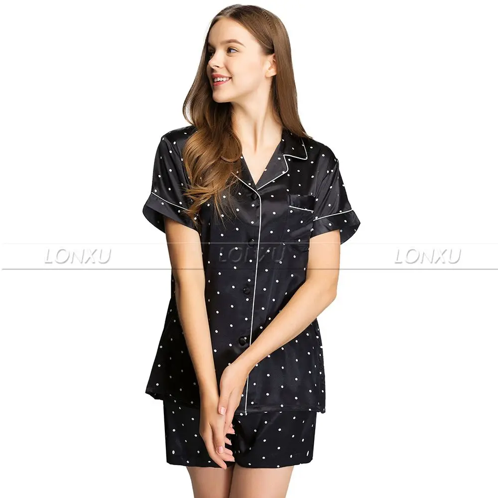 Женский Атласный пижамный комплект с коротким рукавом одежда для сна S ~ 3XL