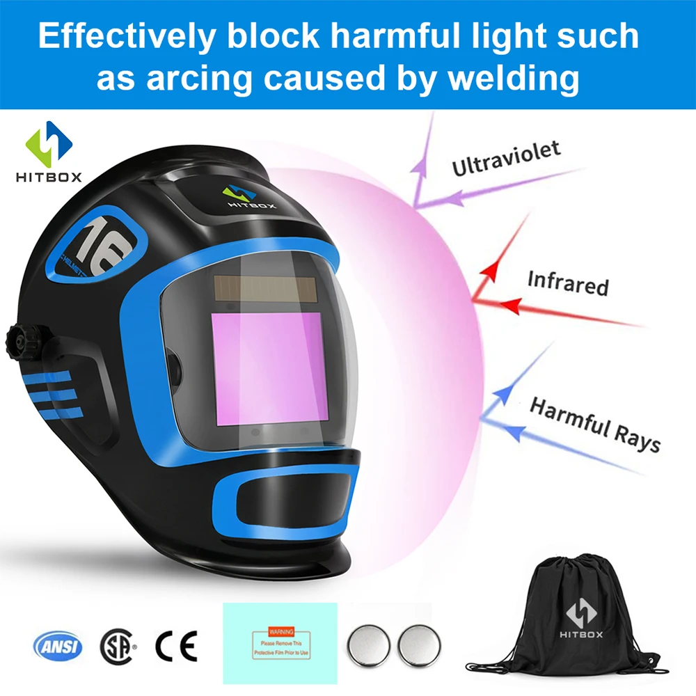 

Маска сварочная HITBOX, маска для сварки с автозатемнением, 3,94 х3, 66 дюймов