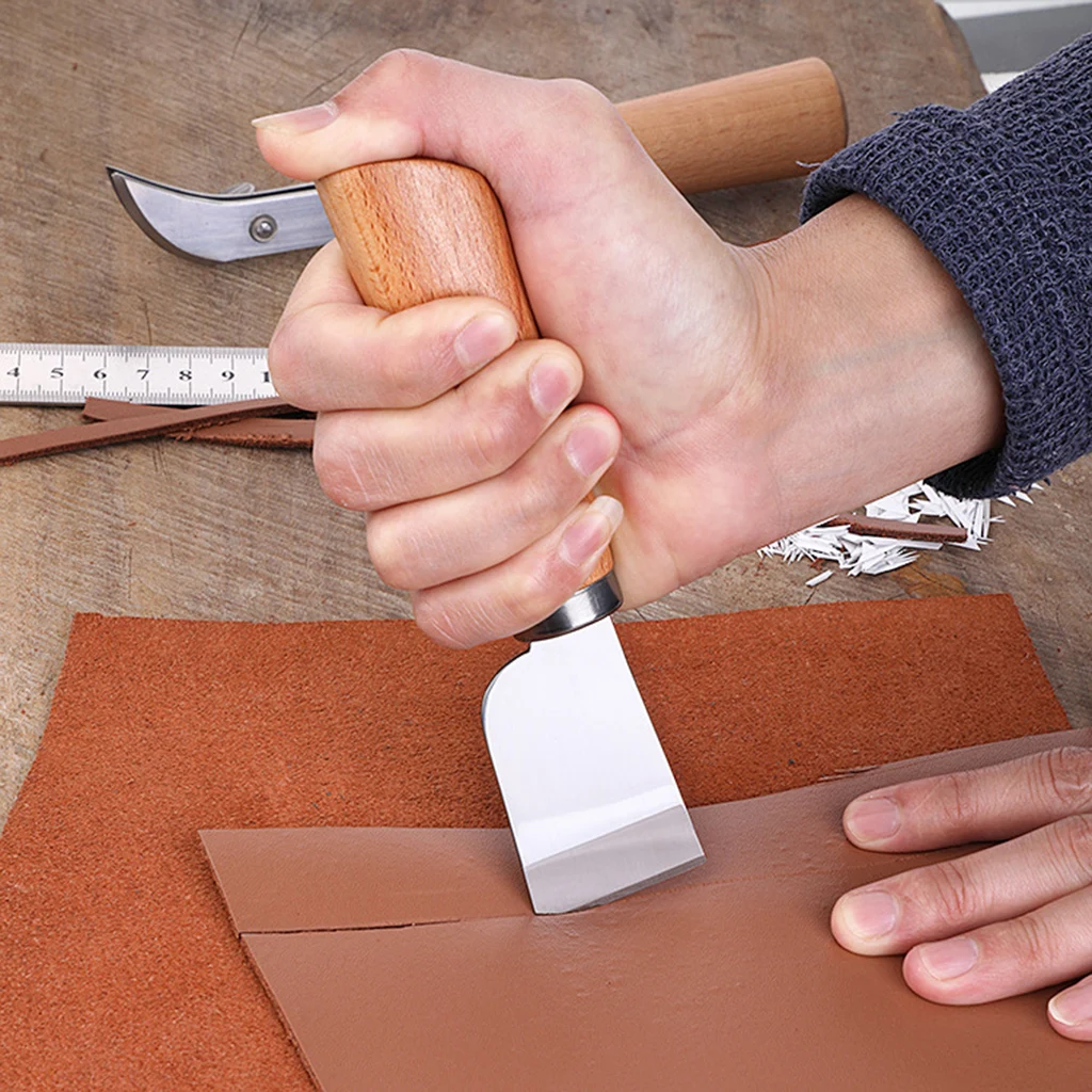 

DIY Leathercraft Tool Wooden Handle Stainless Steel Leather Cutting Knife