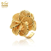 women 24k gold color wedding rings resizable dubai designer ethiopian flower ring bride plating finger luxury jewelry gifts