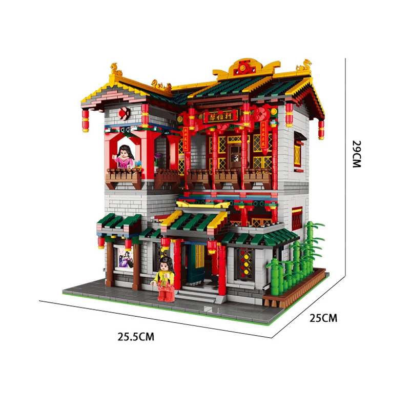 

Creator city street view chinatown chinese night club yihong yuan moc building block Woman figures bricks toy collection