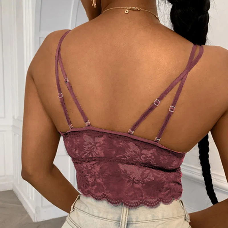 

2021 New Eyelash Lace Strap Wrapped Chest Shirt Top New Underwear Ladies Camisole Black White Women Summer Crop Top 19 Colors