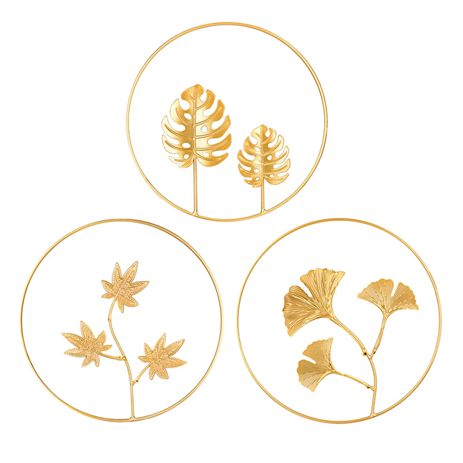 

3pcs 3D Wall Metal Flower Modern Home Decoration Golden Ginkgo Biloba Wall Decoration for Living Room Office ANDF889