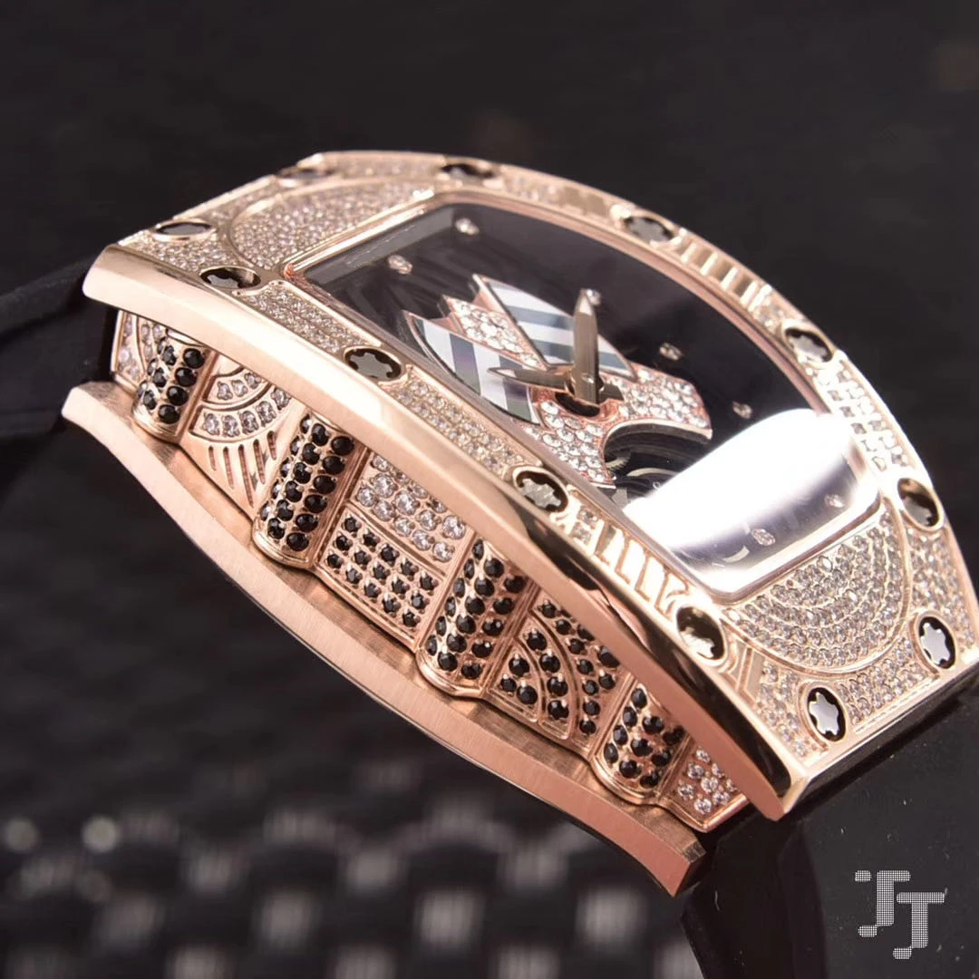 

Luxury Brand New Women Lady Girl Automatic Mechanical Rose Gold TALISMAN Diamonds Iced Rubber Stainless Steel Watches Luminous