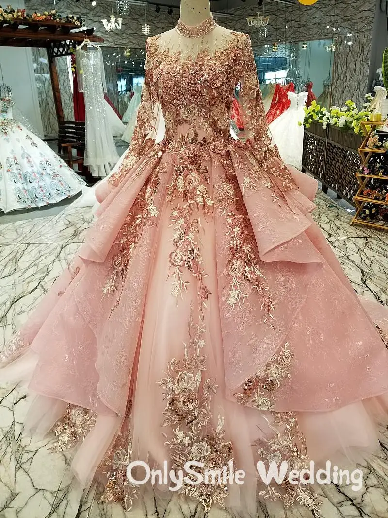 Арабские Розовые Свадебные платья 2020 г. Африканские черные кружевные пышные