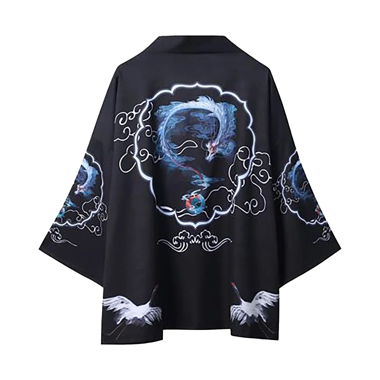 Black Kimono Cardigan Women Men Japanese Obi Male Yukata Men's Haori Japanese Wave Carp Print Coat Traditional Japan Clothing