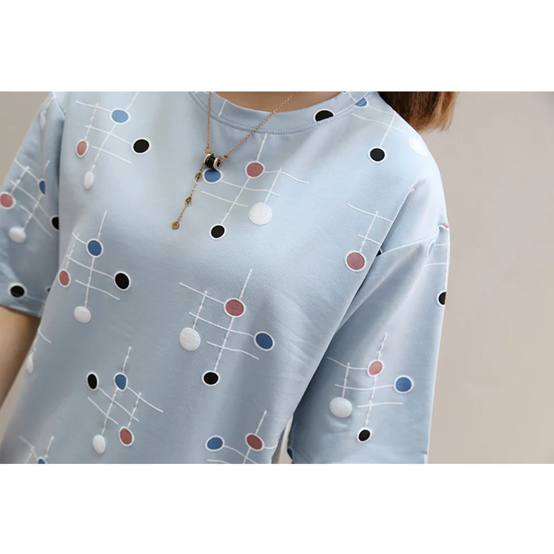 Женская футболка в горошек TIGENA Повседневная Свободная Корейском стиле лето 2020 |