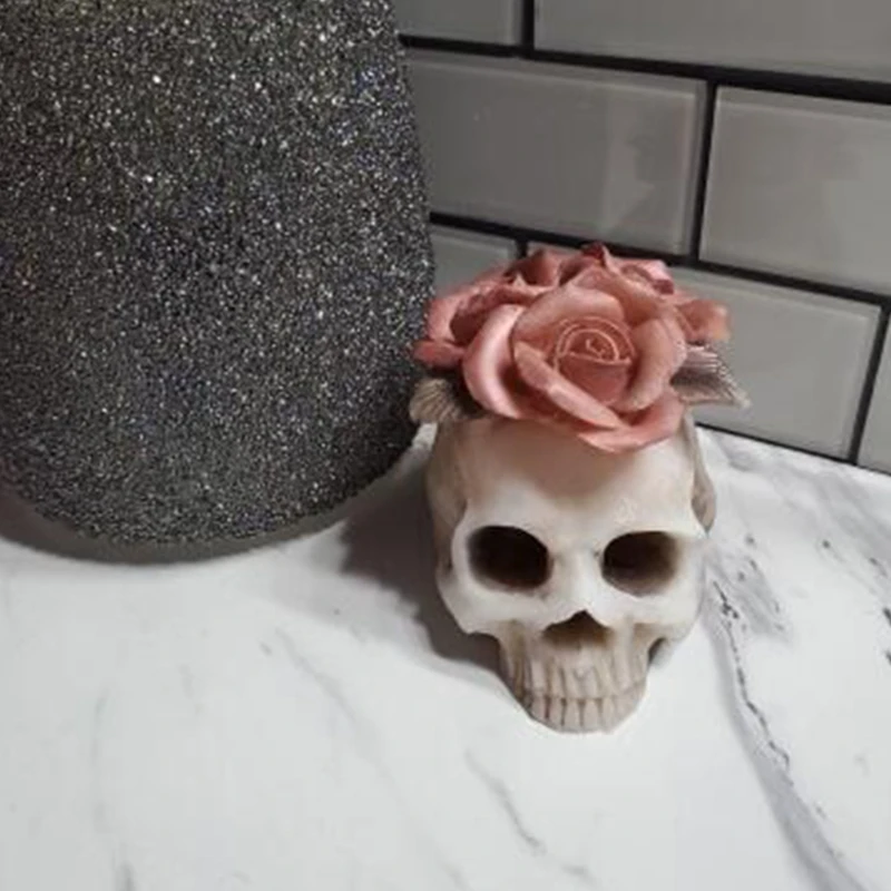 

3D Rose Flower Skull Epoxy Resin Mold Home Decorations Ornaments Silicone Mould