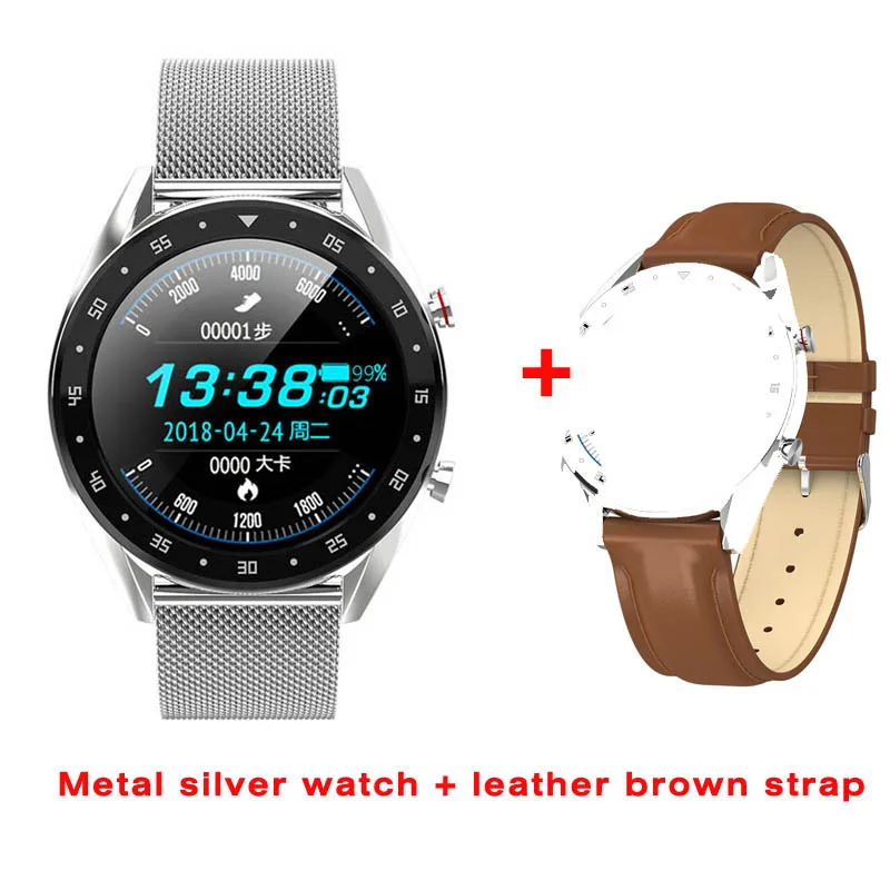 Greentiger ЭКГ+ PPG HRV Bluetooth L7 Смарт часы для мужчин IP68 водонепроницаемый монитор сердечного ритма кровяного давления Smartwatch VS L5 L8 - Цвет: Silver add brown