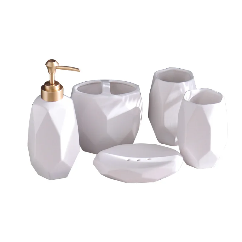 

New creative diamond pattern fashion ceramic bathroom wash five-piece bathroom toiletries set WF814940