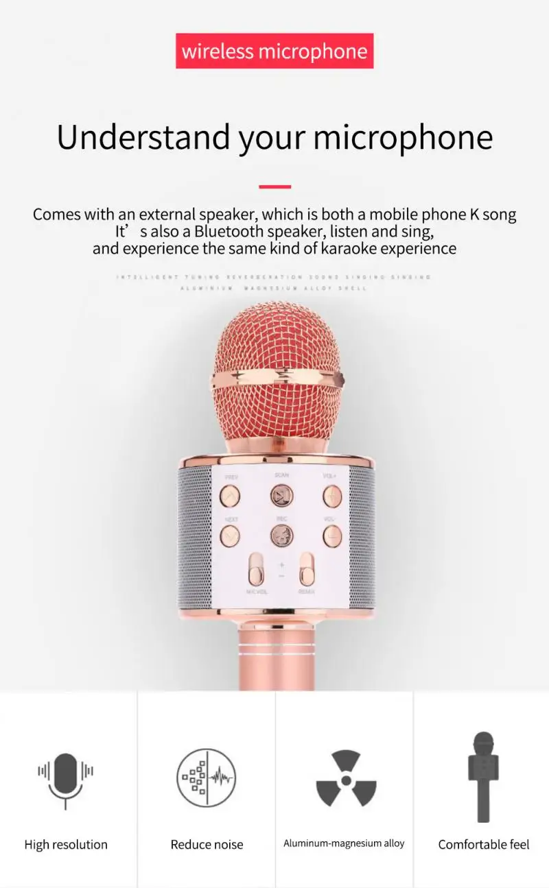 Новый беспроводной микрофон WS858 совместимый с Bluetooth для Домашнего Караоке ручной