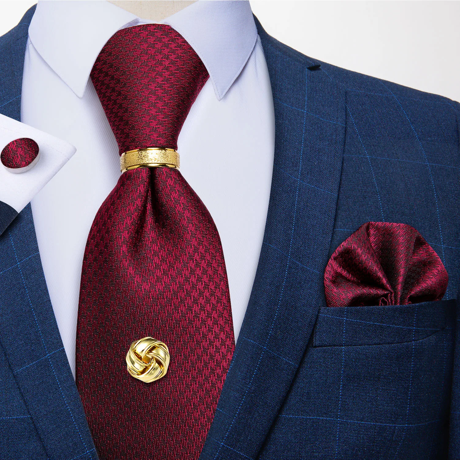 

Luxury Solid Red Silk Ties For Men 8cm Business Wedding Necktie Handkerchief Cufflinks Tie Tack Gift Set For Men Gravata DiBanGu