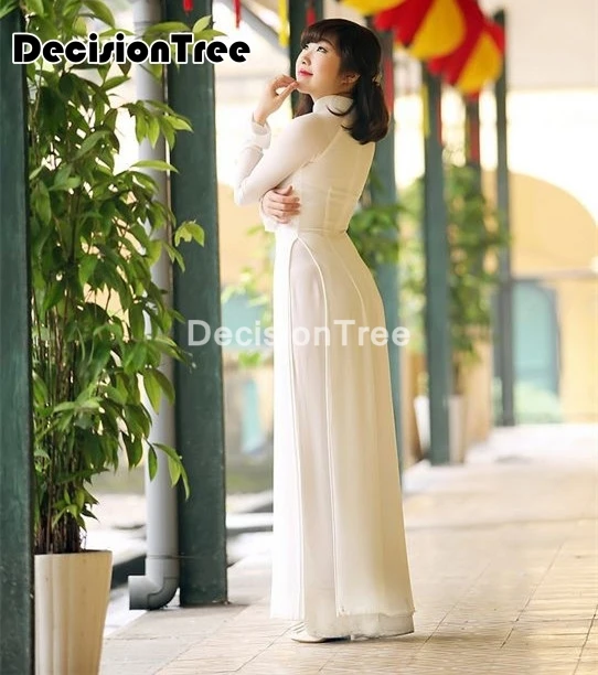 2022 white woman aodai vietnam traditional clothing robes and pants costumes improved cheongsam ethnic style | Тематическая одежда