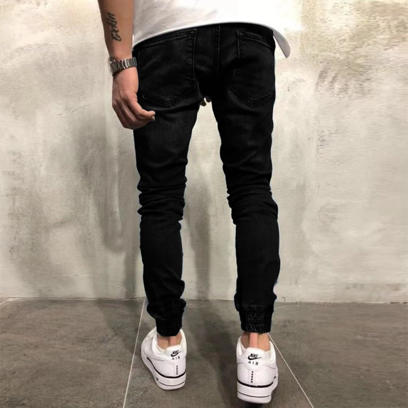 

2021 Spring Summer Male Vintage Pencil Pants Fashion Reflective Striped Slim Denim Trousers Mens Casual Patchwork Jeans For Men