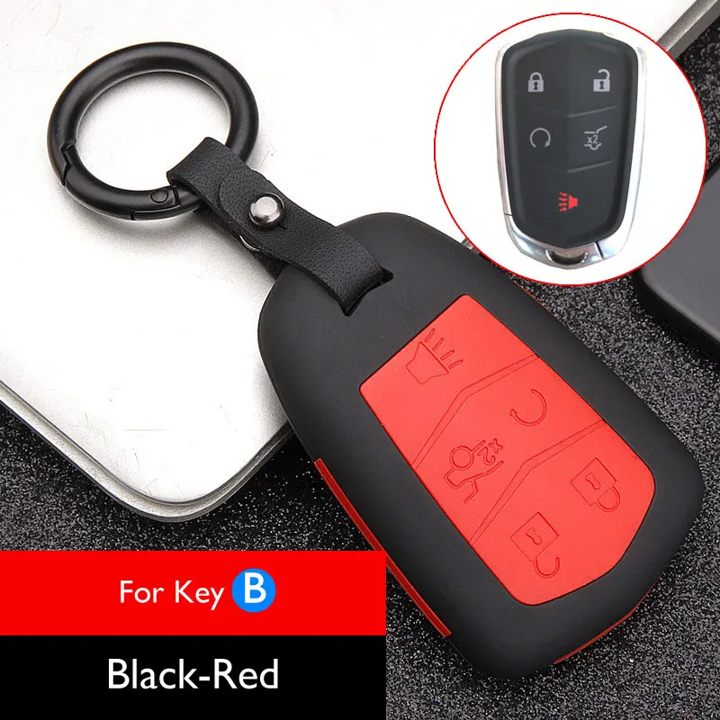 B Black-Red Чехол для автомобильных ключей из углеродного волокна для Cadillac SRX CTS ATS XT5 CT6 XTS XT4 4/5 брелок для ключей с кнопками, сумка для ключей, Умный брелок с дистанционным управлением - Название цвета: B Black-Red