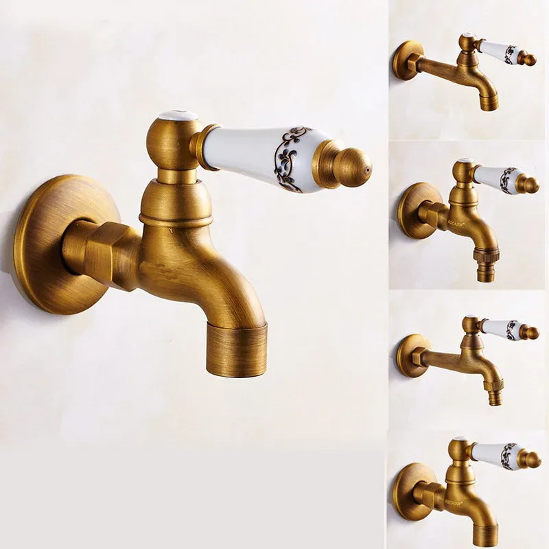 

Antique Brass Basin Faucet Kitchen Faucet Garden taps Wall Mounted Lavatory Bathroom Mop Water Tap Washing Machine Faucet