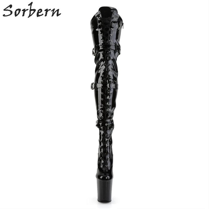Sorbern/Сапоги выше колена на каблуке 8 дюймов; женские сапоги для стриптиза; высокие сапоги до бедра; черные сапоги на платформе и каблуке для танцев на шесте