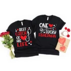 Парные футболки для мужчин и женщин, Забавные топы с принтом один счастливый рыбак и надписью Catch of His Life, футболки, подарок на день Святого Валентина