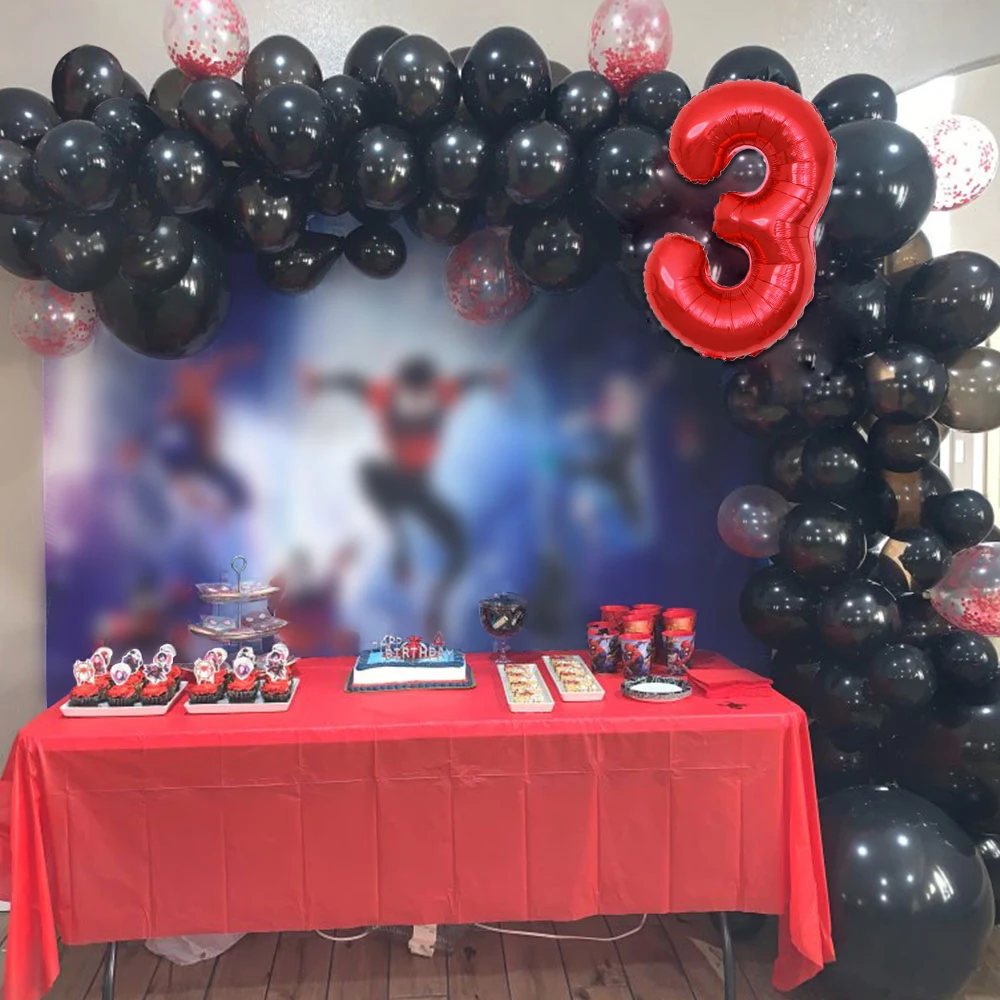 126 шт. черный латексный арочный комплект гирлянда шар красный конфетти герой