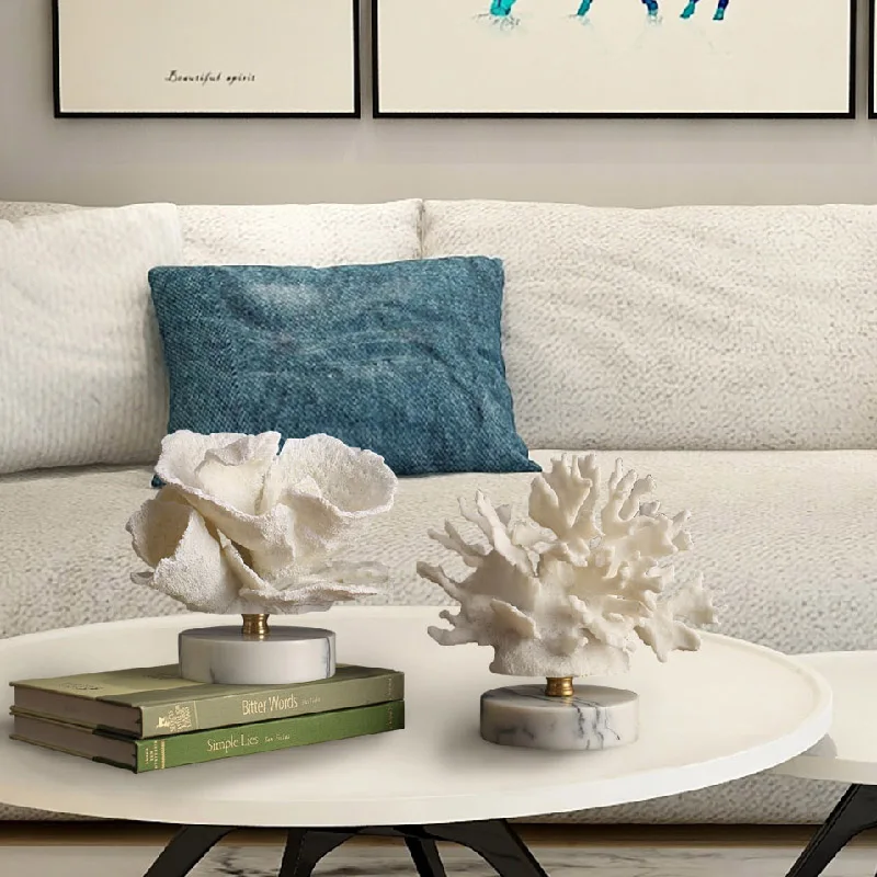 Nordic Luxury Simulation Coral Resin Figurines Crafts Marble Base Feng Shui Home room Table Ornaments Decoration Wedding Gifts | Дом и сад