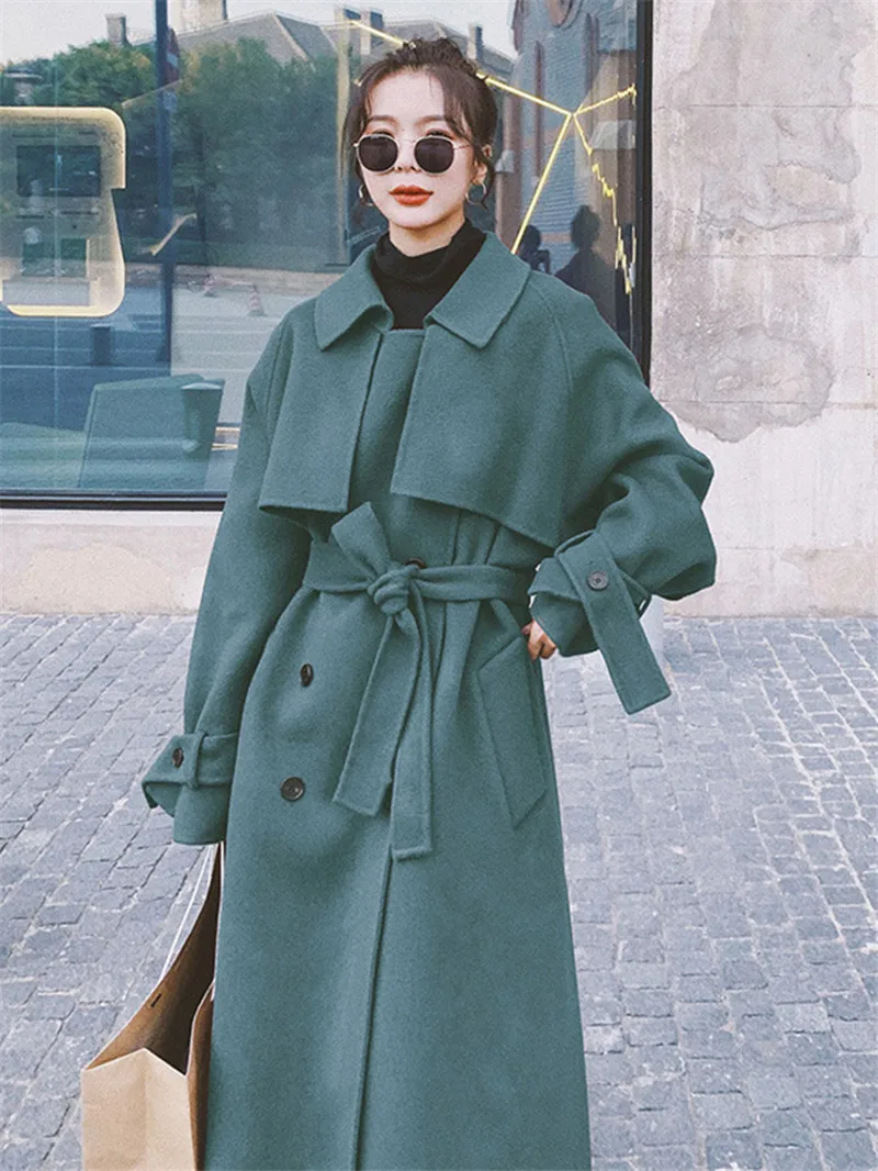 Хлопковое шерстяное свободное элегантное женское осенне-зимнее теплое пальто 2020