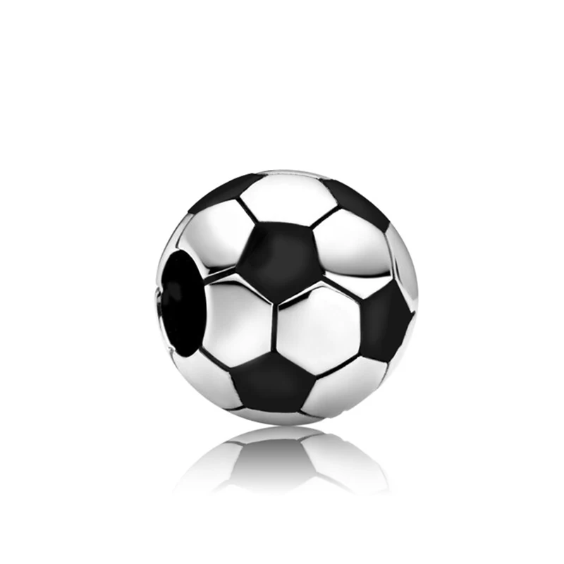 

Silver Color Soccer Bead Fit Original Pan Charms Bracelet Women Black Enamel Football Beads for Jewelry Making DIY Accessory