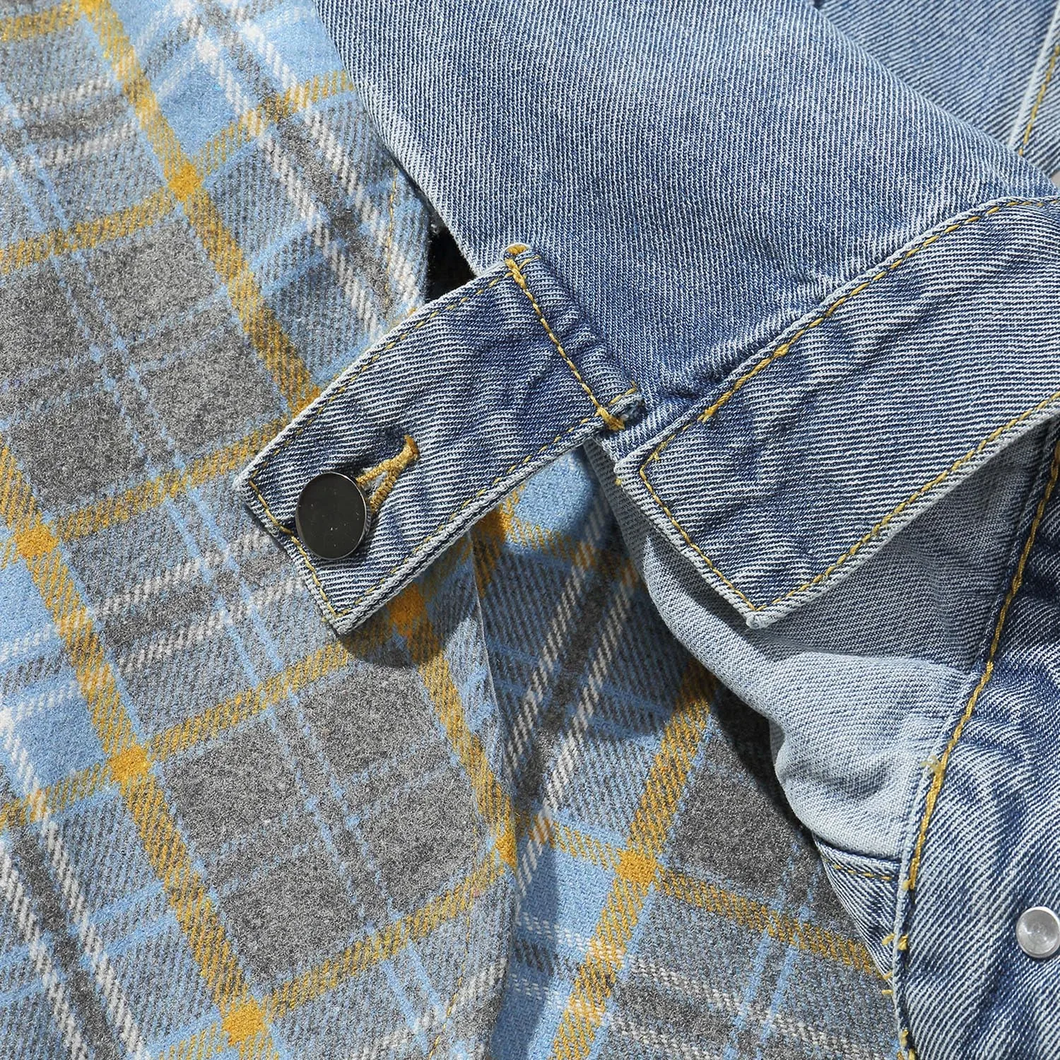 Мужская джинсовая куртка в стиле Харадзюку винтажная клетчатая составного кроя