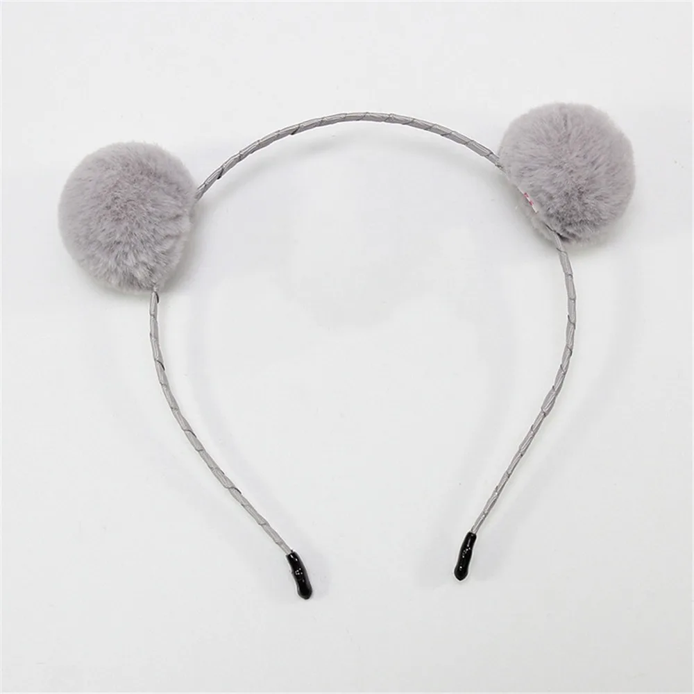 Balls - Grey Сладкий корейский стиль кошачьи уши шарики плюшевый ободок Девушки Женщины Прекрасный ободок для волос обруч для дня рождения использовать аксессуары для волос - Цвет: Balls - Grey