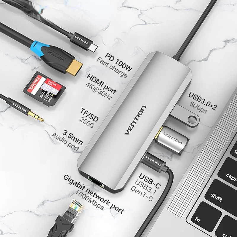 

USB-концентратор Vention с портом USB Type-C 3,1 на 4K HDMI RJ45 PD USB 3,0 OTG адаптер док-станция для MacBook Air Pro 2020 Huawei Mate 30 шт. USB-концентратор